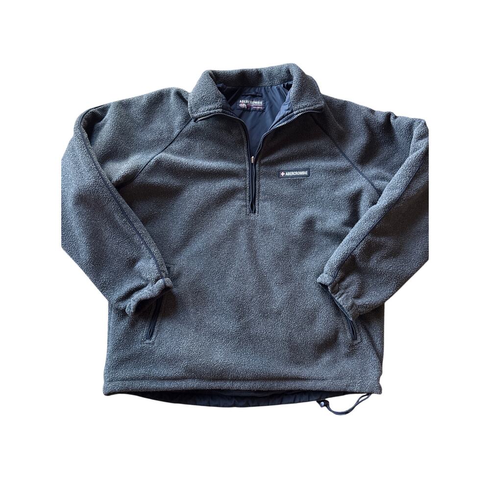 Vtg 90’s Abercrombie & Fitch M Reverse Navy Gray Nylon Fleece Half Zip Pullover